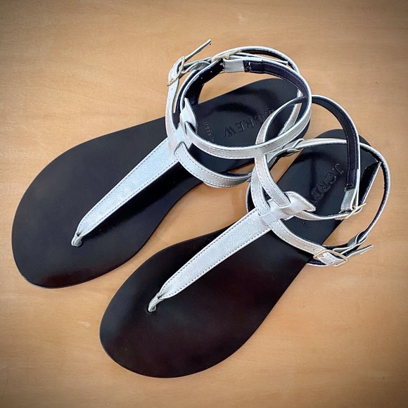J. Crew Silver Leather Tabbie T-Strap Sandals 7M - Picture 5 of 11